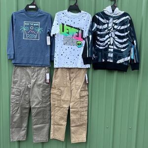 Boys Shirts Zip Hoodie Jacket & Cargo Pants 5-Piece Set Size S